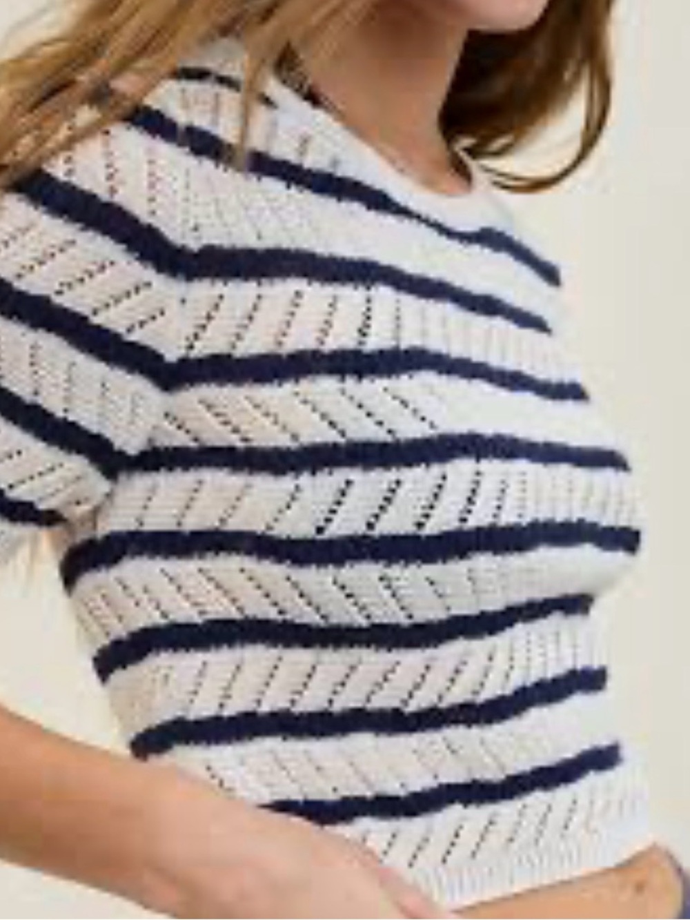 aerie Navy and White Striped Short-Sleeve Knit Top